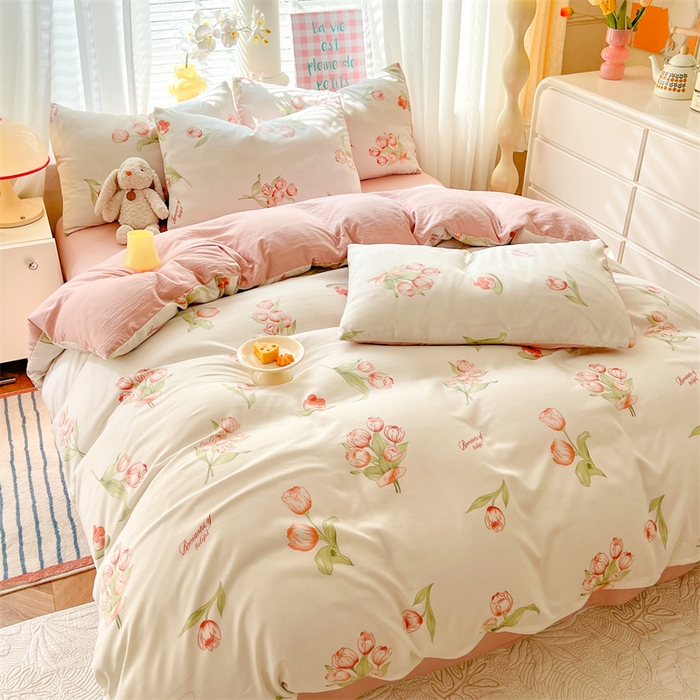 91家纺网 家纺一手货源 找家纺 多品 2024新款水洗棉双层纱四件套 郁香园