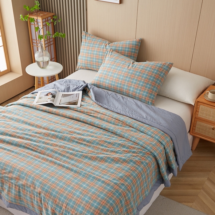 91家纺网 家纺一手货源 找家纺 猎鹿人家纺 2024新款水洗棉棉花夏被 贝拉-绿