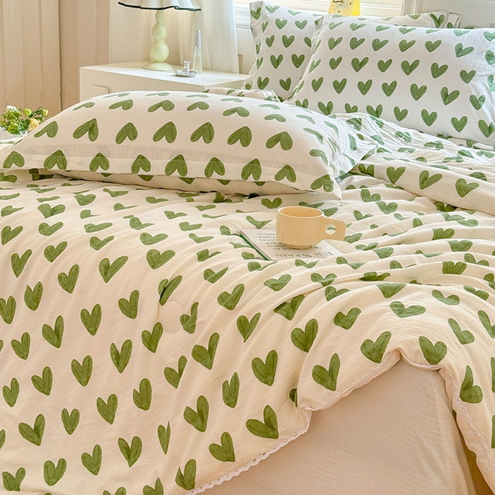 91家纺网 家纺一手货源 找家纺 创优家纺  2025新款A类皱皱纱小花边夏被 心心相印