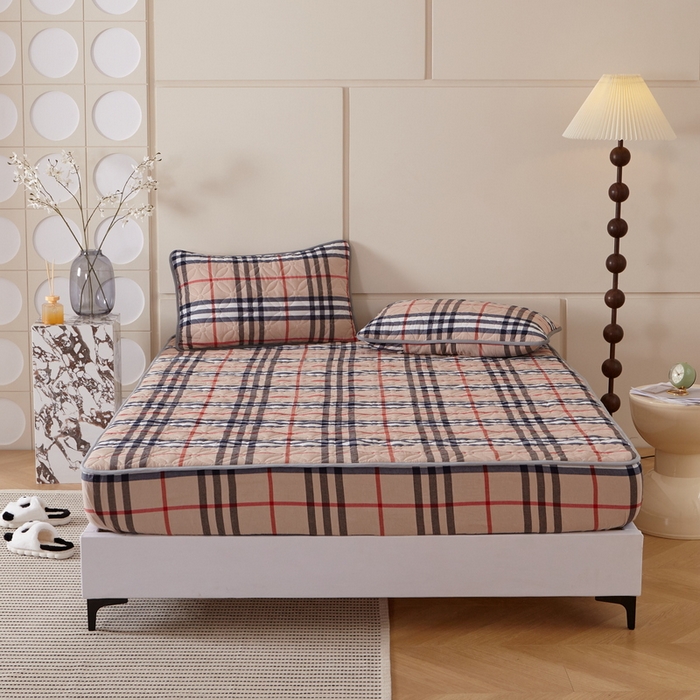 91家纺网 家纺一手货源 找家纺 杜先生 2024新款无印风水洗棉夹棉床笠 咖大格