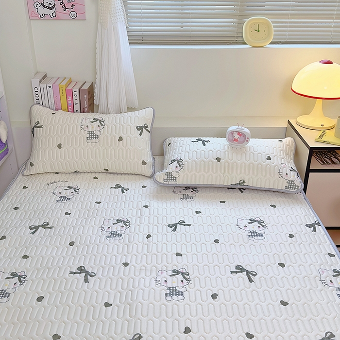 91家纺网 家纺一手货源 找家纺 澳萝拉 2024新款A类凉感丝三丽鸥乳胶凉席 爱心 KT猫((灰)