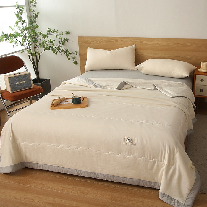 91家纺网 家纺一手货源 找家纺 猎鹿人家纺 2024新款纯色水洗棉纱棉花夏被 云朵白