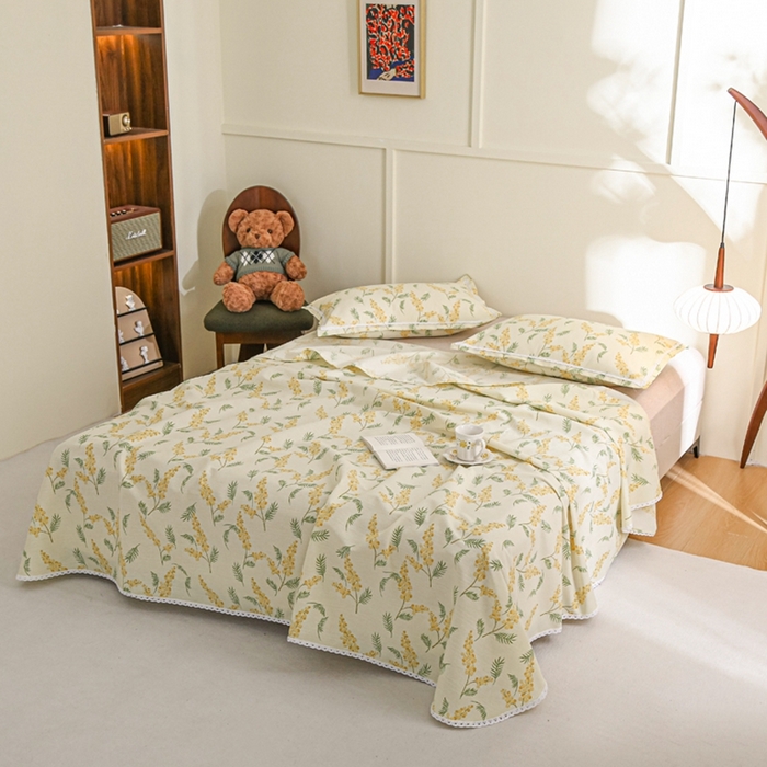 91家纺网 家纺一手货源 找家纺 萌宝老粗布毛绒玩具 2025新款原棉老粗布印花床单系列细纱帆布软凉席三枚段条花边款 大麦