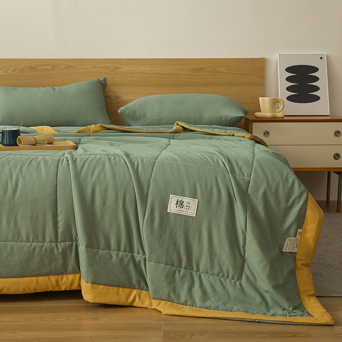 91家纺网 家纺一手货源 找家纺 猎鹿人家纺 2024新款纯色水洗棉纱棉花夏被 抹茶绿