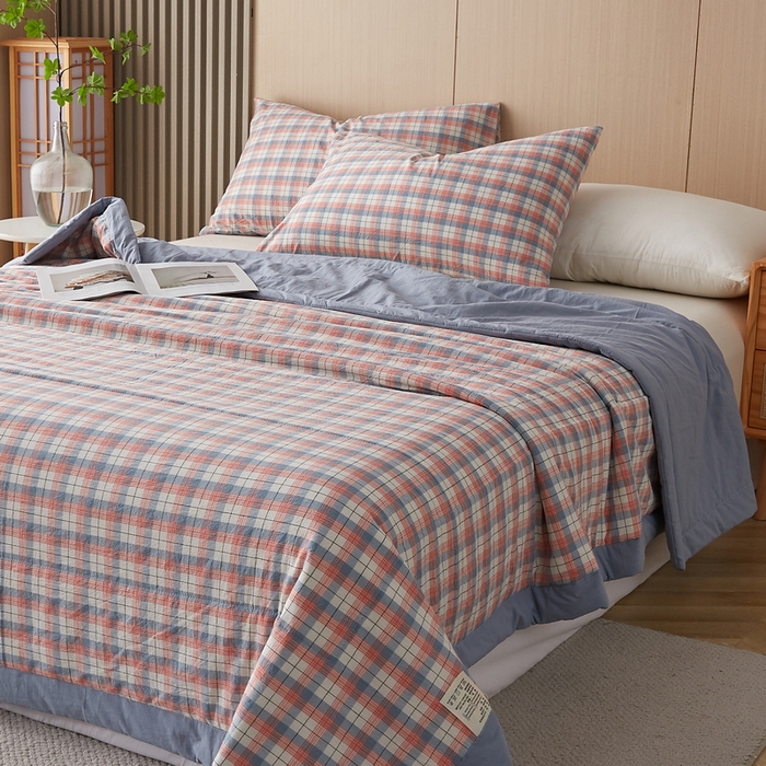 91家纺网 家纺一手货源 找家纺 猎鹿人家纺 2024新款水洗棉棉花夏被 贝拉-粉