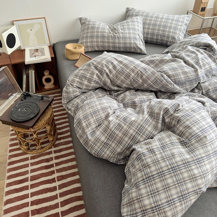 91家纺网 家纺一手货源 找家纺 水洗的故事 2024新款无印良品水洗棉四件套  灰线格