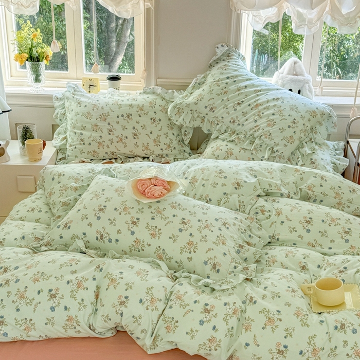 91家纺网 家纺一手货源 找家纺 上尚居 2024直播爆款韩版印花小清新卡通云朵棉四件套 晨语蔓蔓