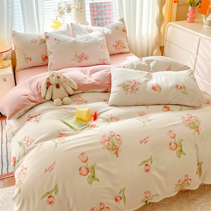 91家纺网 家纺一手货源 找家纺 多品 2024新款水洗棉双层纱四件套 郁香园