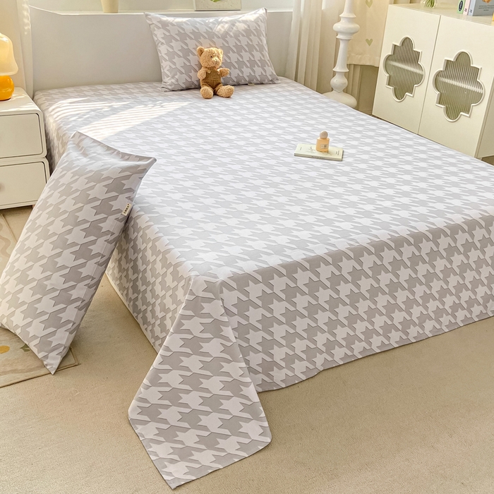 91家纺网 家纺一手货源 找家纺 卧趣家纺 2024新品全棉老粗布单品床单床笠系列-单品床单系列 千鸟格-灰