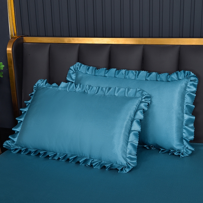 91家纺网 家纺一手货源 找家纺 艾裙海  2025新款纯色床裙款冰丝凉席 宝石蓝