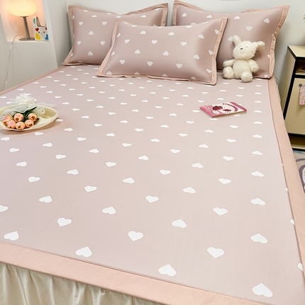 91家纺网 家纺一手货源 找家纺 全季家居 2024新款卡通提花系列PE凉感席 爱心-山茶粉