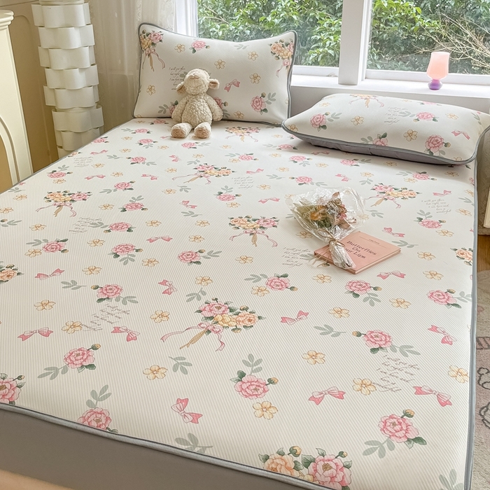 91家纺网 家纺一手货源 找家纺 星座 2025大斜纹复合冰丝凉席床笠款 拈花湾粉-床笠款