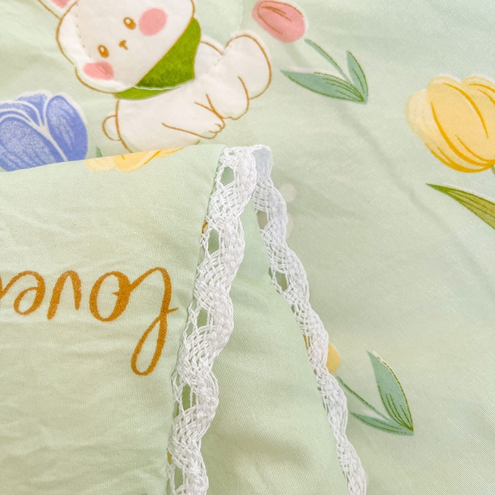 91家纺网 家纺一手货源 找家纺 创优家纺  2025新款A类皱皱纱小花边夏被 幸运兔