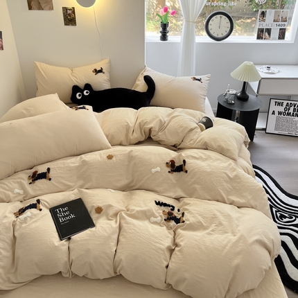 91家纺网 家纺一手货源 找家纺 （总）耀达家居 2024新款ins毛巾绣水洗棉四件套