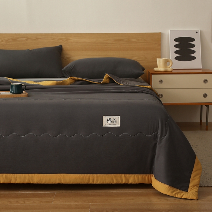 91家纺网 家纺一手货源 找家纺 猎鹿人家纺 2024新款纯色水洗棉纱棉花夏被 曜石黑