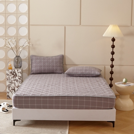 91家纺网 家纺一手货源 找家纺 杜先生 2024新款无印风水洗棉夹棉床笠 浅灰大格