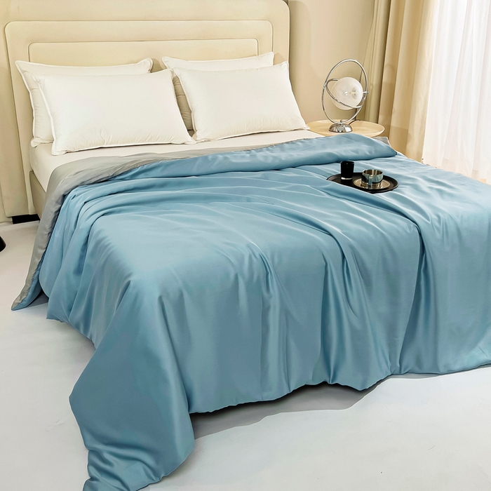 91家纺网 家纺一手货源 找家纺 锦罗绣 2024新款80s奥地利进口兰精天丝单品被套 蓝拼灰