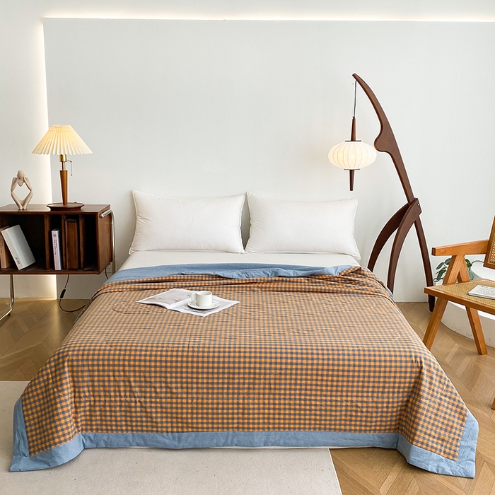 91家纺网 家纺一手货源 找家纺 青螺家纺 双面全棉色织水洗棉新疆棉花被百分百（支持质检）格森橘