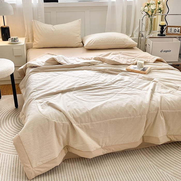 91家纺网 家纺一手货源 找家纺 水洗的故事2025新款A类色织水洗棉丝夏被四件套系列 小格米