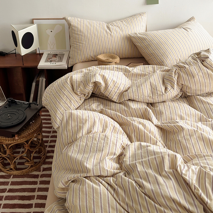 91家纺网 家纺一手货源 找家纺 水洗的故事 2024新款无印良品水洗棉四件套  湘叶米