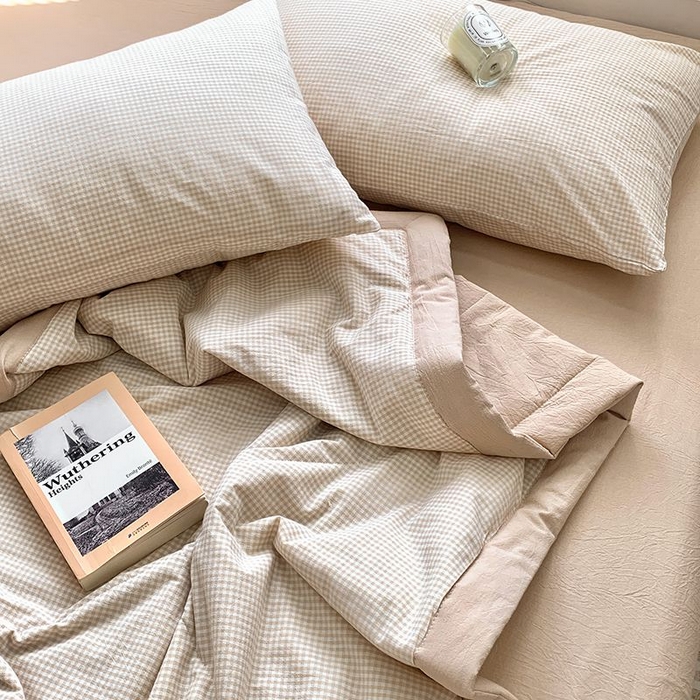 91家纺网 家纺一手货源 找家纺 水洗的故事2025新款A类色织水洗棉丝夏被四件套系列 小格米