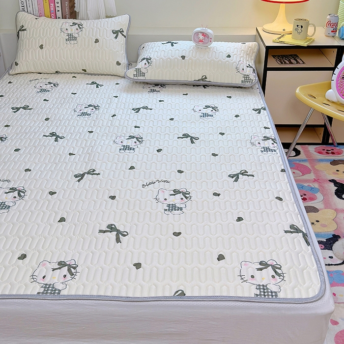 91家纺网 家纺一手货源 找家纺 澳萝拉 2024新款A类凉感丝三丽鸥乳胶凉席 爱心 KT猫((灰)