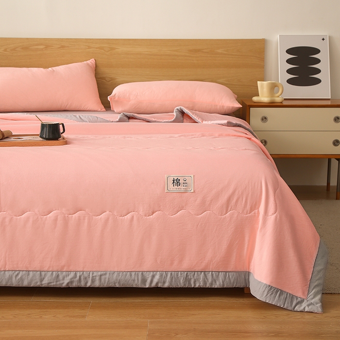 91家纺网 家纺一手货源 找家纺 猎鹿人家纺 2024新款纯色水洗棉纱棉花夏被 荷花粉