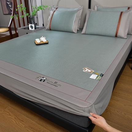 91家纺网 家纺一手货源 找家纺 （总）小牛席业 加厚款-熊猫冰藤席（床笠款）凉席藤席冰藤席冰丝席竹席乳胶席凉感豆豆席