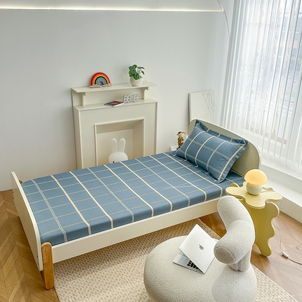 91家纺网 家纺一手货源 找家纺 凌云家纺 2025新款A类13372全棉学生床笠 绅士蓝