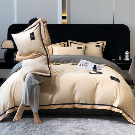 91家纺网 家纺一手货源 找家纺 （总）大米家居 2024新款40s纯色全棉13372轻奢拼角四件套-半岛系列