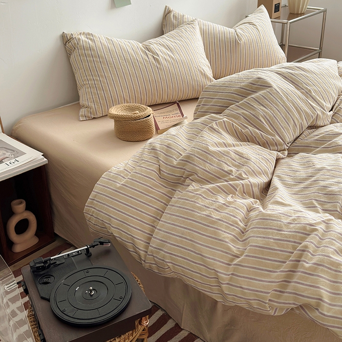 91家纺网 家纺一手货源 找家纺 水洗的故事 2024新款无印良品水洗棉四件套  湘叶米