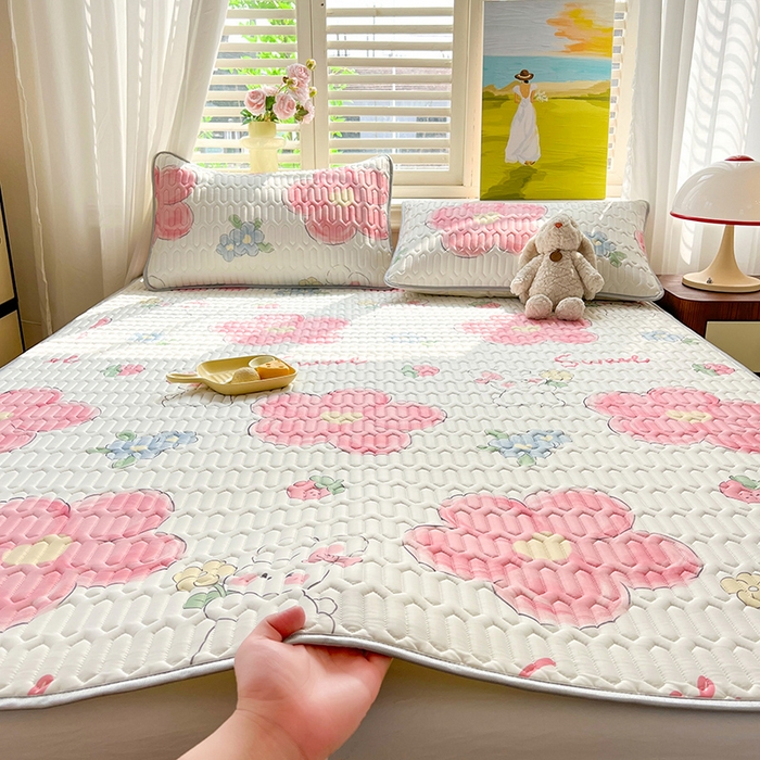 91家纺网 家纺一手货源 找家纺 慕澄家纺 2024新款小版印花0.5乳胶凉席系列 心花怒放