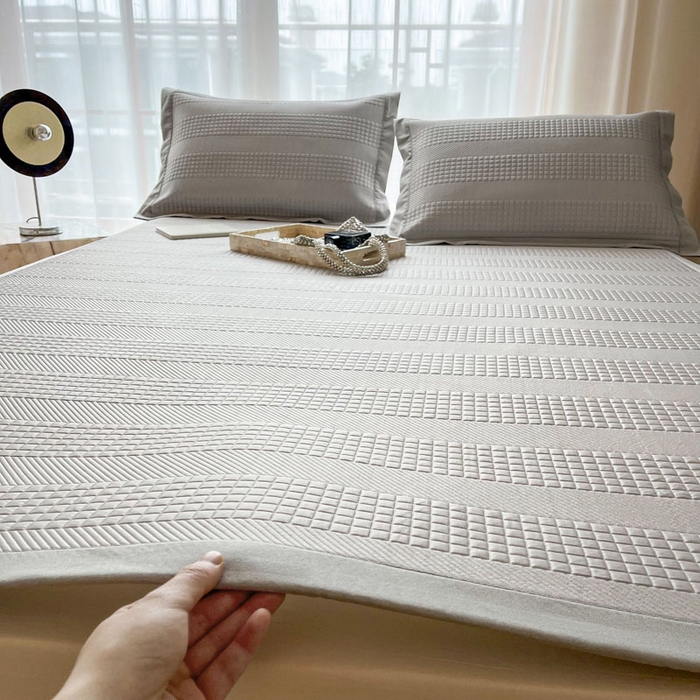 91家纺网 家纺一手货源 找家纺 全季家居 2024新款5A速冷PE简约系列凉豆豆席 格调-浅灰-床席款