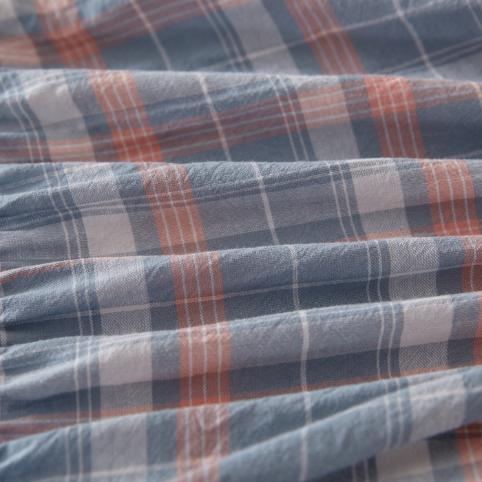 91家纺网 家纺一手货源 找家纺 杜先生 2024新款无印风水洗棉夹棉床笠 浅蓝中格