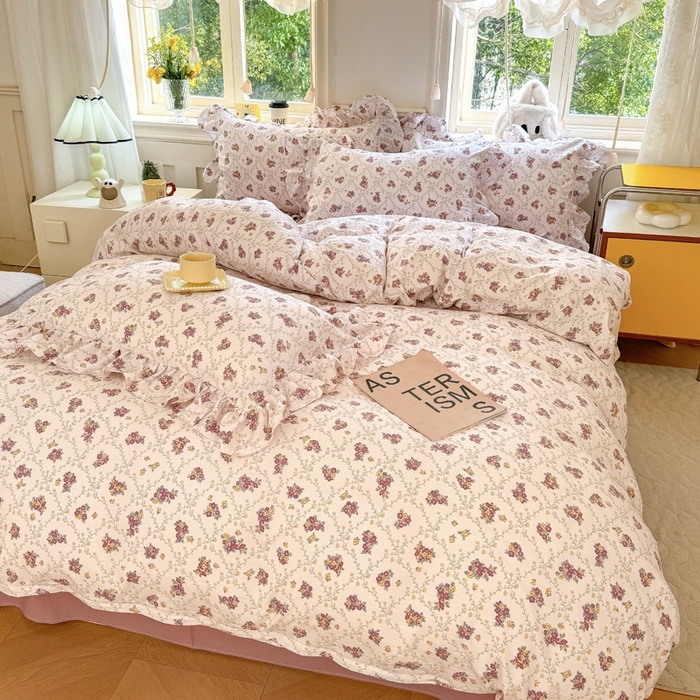 91家纺网 家纺一手货源 找家纺 上尚居 2024直播爆款韩版印花小清新卡通云朵棉四件套 依美莎