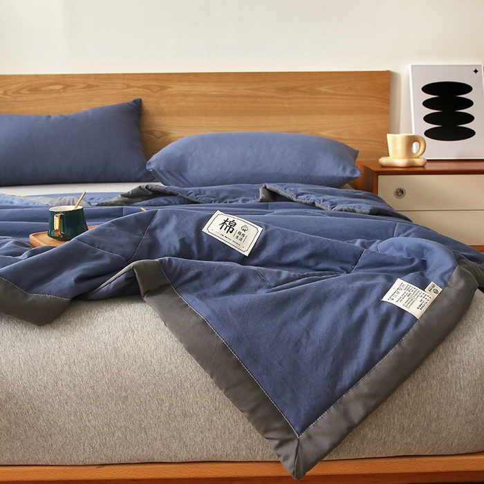 91家纺网 家纺一手货源 找家纺 猎鹿人家纺 2024新款纯色水洗棉纱棉花夏被 绅士蓝