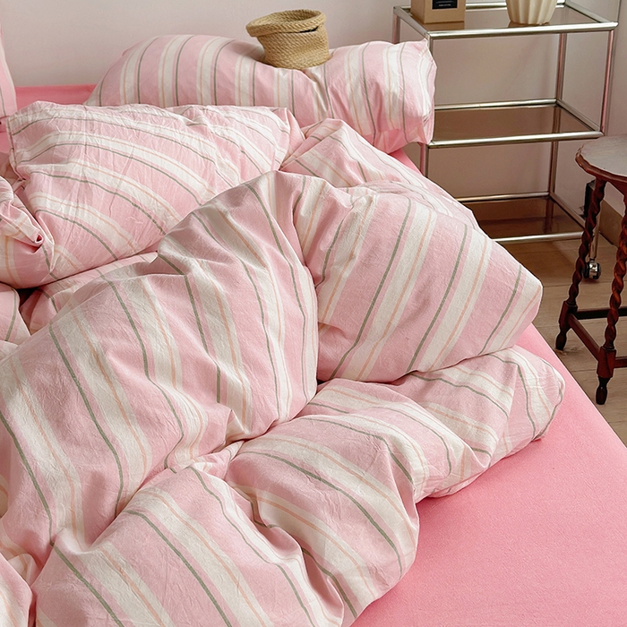 91家纺网 家纺一手货源 找家纺 水洗的故事 2024新款无印良品水洗棉四件套  粉彩