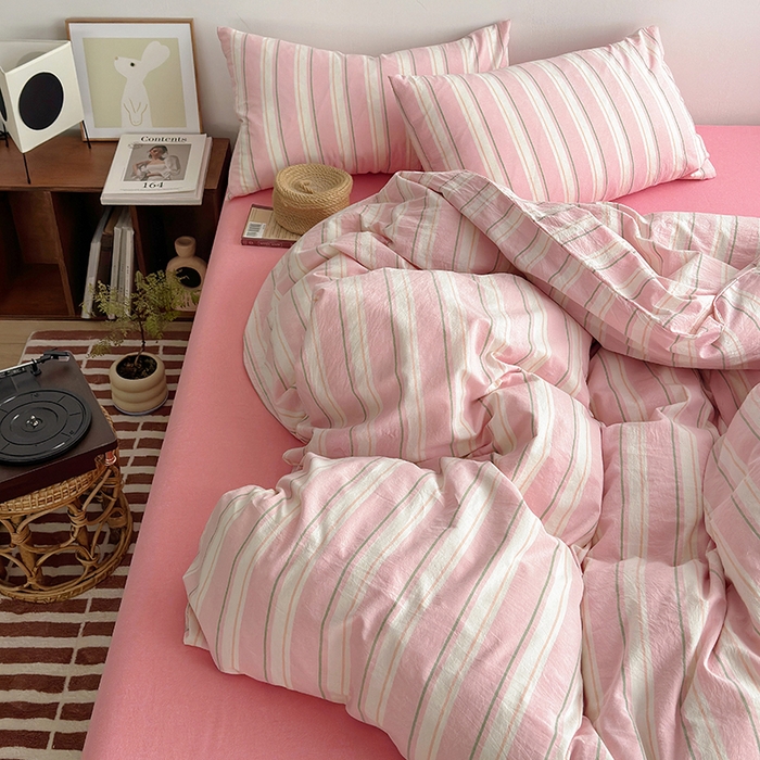 91家纺网 家纺一手货源 找家纺 水洗的故事 2024新款无印良品水洗棉四件套  粉彩