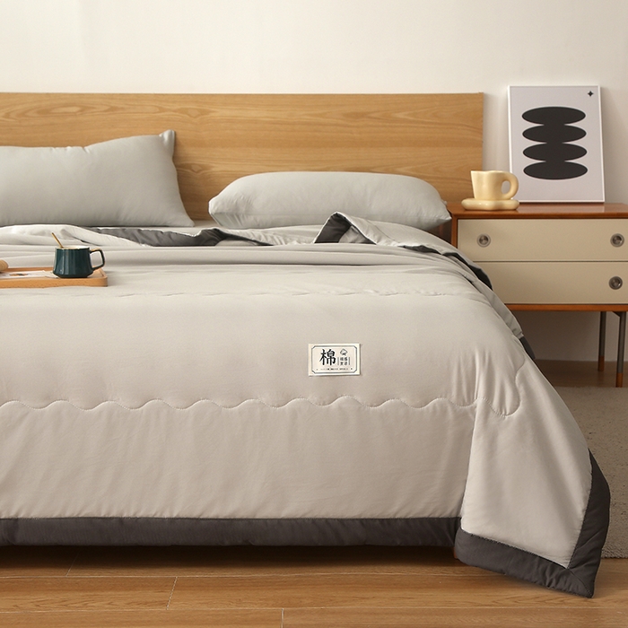 91家纺网 家纺一手货源 找家纺 猎鹿人家纺 2024新款纯色水洗棉纱棉花夏被 摩卡灰