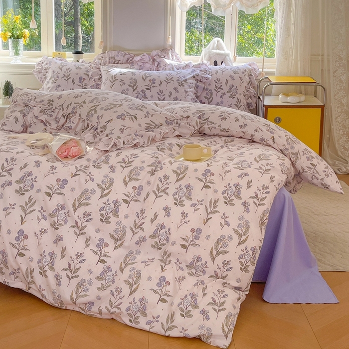 91家纺网 家纺一手货源 找家纺 上尚居 2024直播爆款韩版印花小清新卡通云朵棉四件套 花玉颜