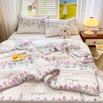 91家纺网 家纺一手货源 找家纺 （总）慕澄家纺 2024新款小版印花0.5乳胶凉席夏被四件套