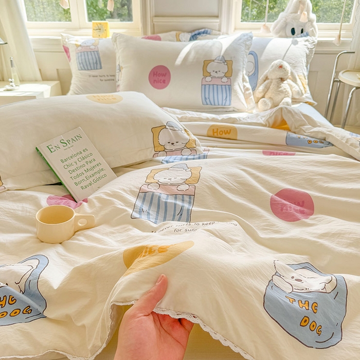 91家纺网 家纺一手货源 找家纺 创优家纺  2025新款A类皱皱纱小花边夏被 嘟嘟熊