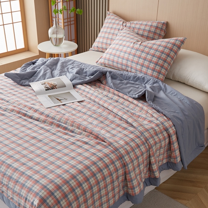 91家纺网 家纺一手货源 找家纺 猎鹿人家纺 2024新款水洗棉棉花夏被 贝拉-粉