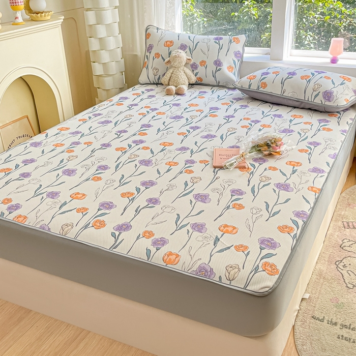 91家纺网 家纺一手货源 找家纺 星座 2025大斜纹复合冰丝凉席床笠款 恋恋花语-床笠款