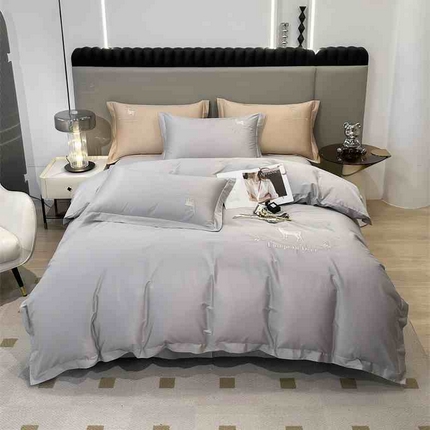 91家纺网 家纺一手货源 找家纺 莱阁亿 2025新款高支高密纯棉四件套-一鹿有你 浅灰
