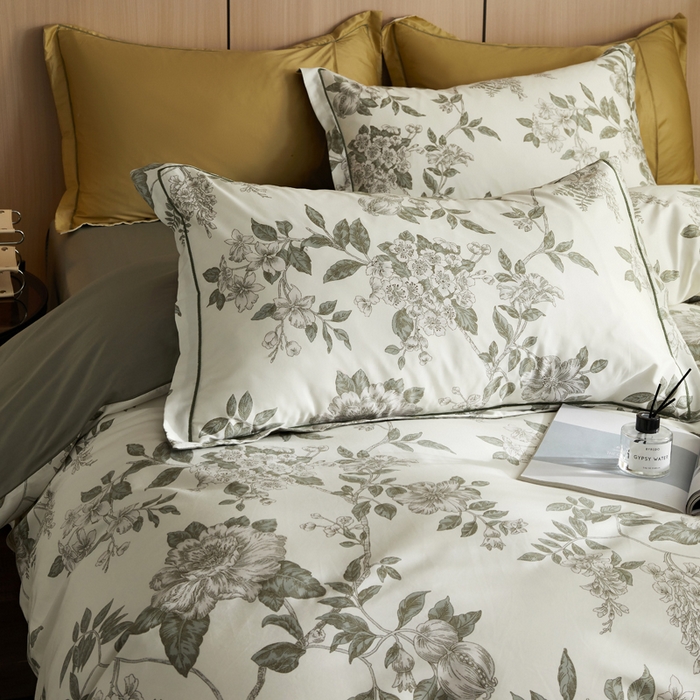 91家纺网 家纺一手货源 找家纺 怡家居 2024新款100支长绒棉印花四件套 花菲语-绿