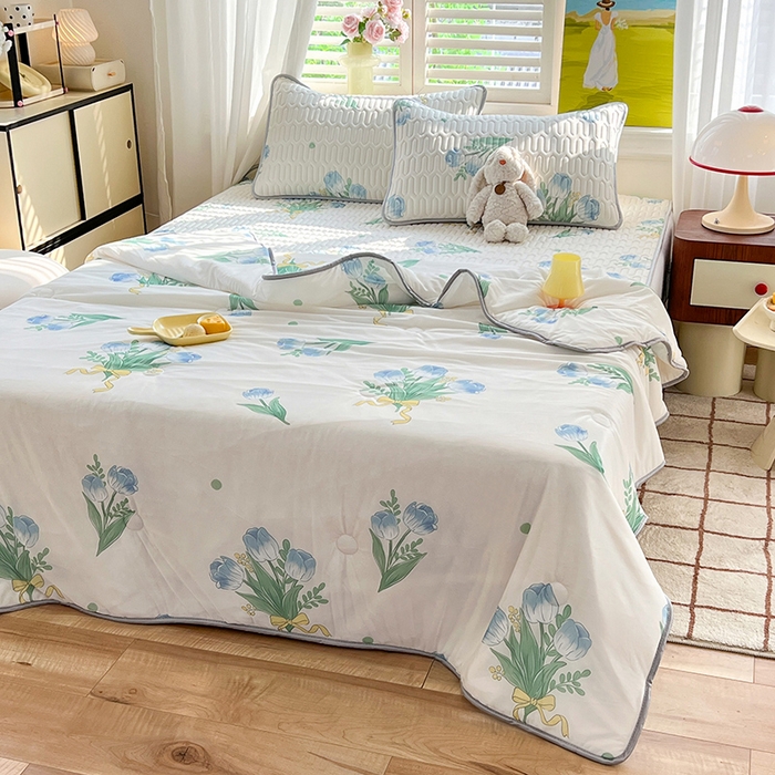 91家纺网 家纺一手货源 找家纺 慕澄家纺 2024新款小版印花0.5乳胶凉席夏被四件套 祈愿