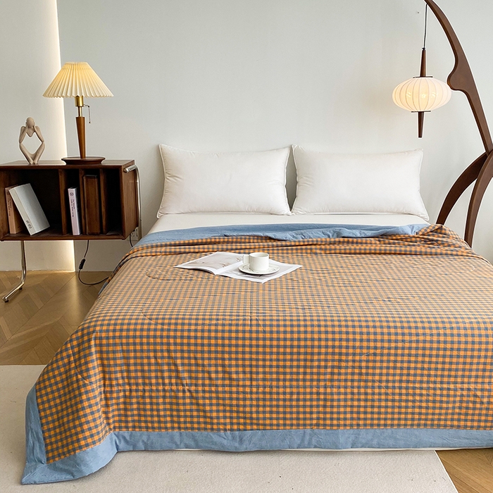 91家纺网 家纺一手货源 找家纺 青螺家纺 双面全棉色织水洗棉新疆棉花被百分百（支持质检）格森橘