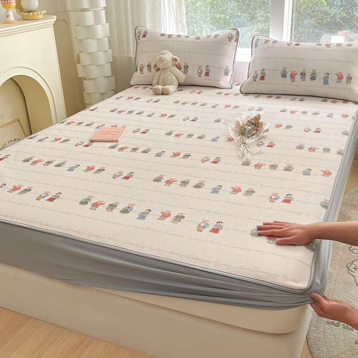 91家纺网 家纺一手货源 找家纺 星座 2025大斜纹复合冰丝凉席床笠款 萌熊印象-床笠款