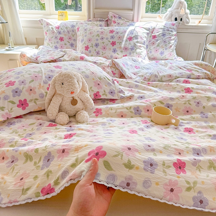 91家纺网 家纺一手货源 找家纺 创优家纺  2025新款A类皱皱纱小花边夏被 满心欢喜